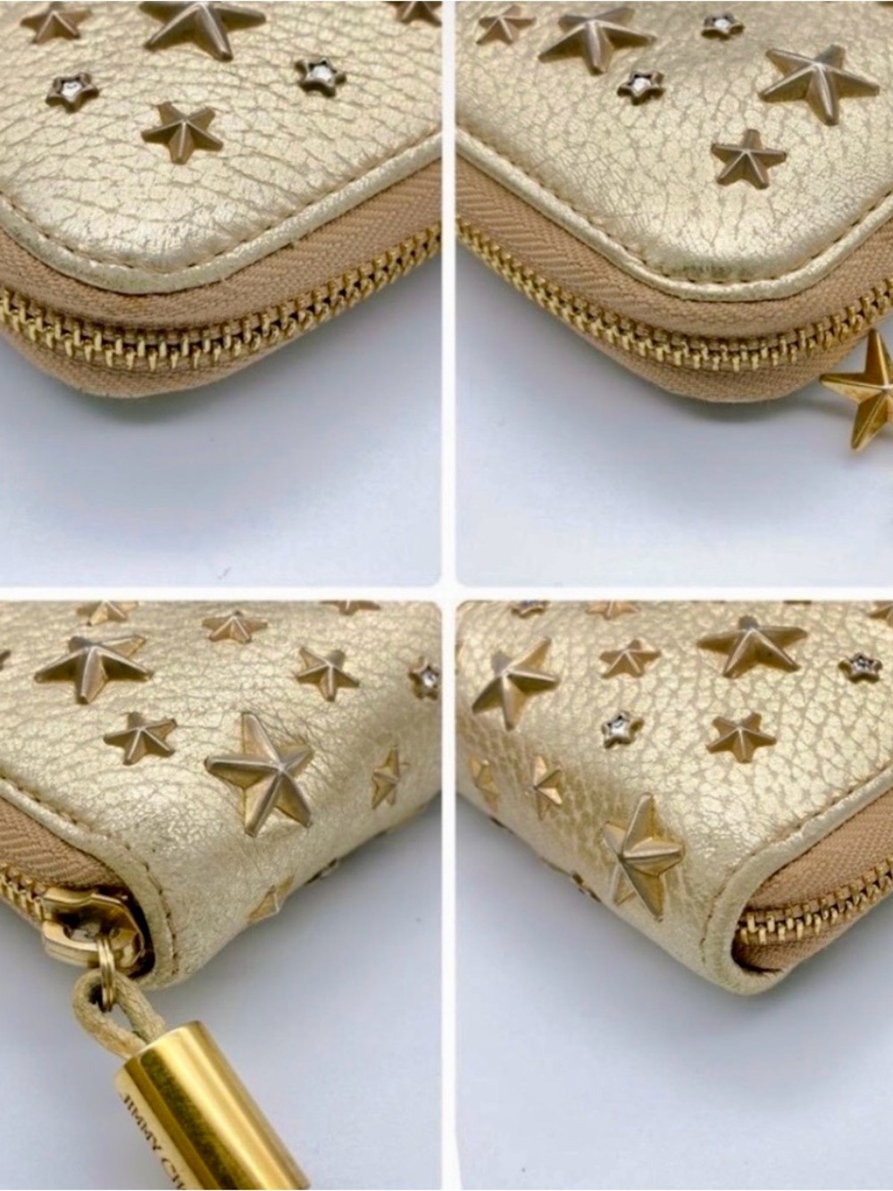 JIMMY CHOO Metallic Gold Star-Studded Crystal Zip-Around Wallet - Picture 5 of 14